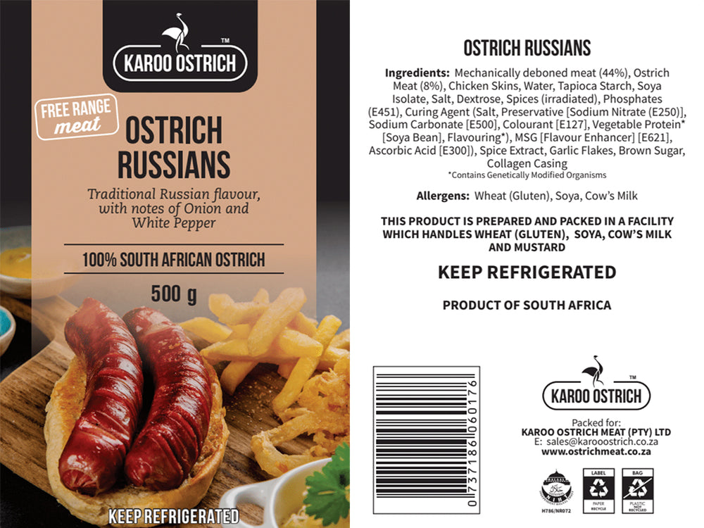 
                  
                    Load image into Gallery viewer, Ostrich Russians - Ostrich Meat - Karoo Ostrich Meat
                  
                