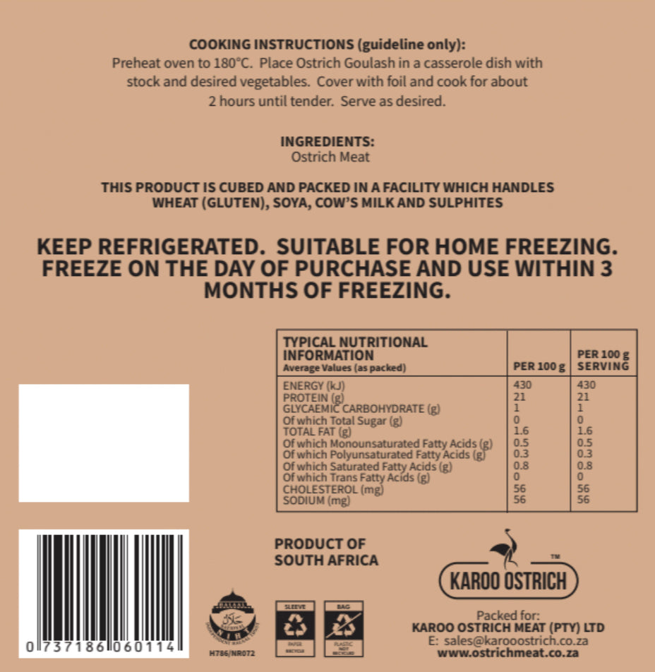 
                  
                    Load image into Gallery viewer, Fresh Ostrich Goulash - Ostrich Meat - Karoo Ostrich Meat
                  
                