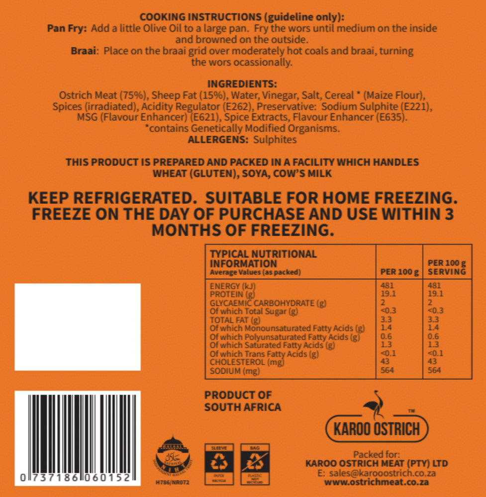 
                  
                    Load image into Gallery viewer, Ostrich Wors - Ostrich Meat - Karoo Ostrich Meat
                  
                
